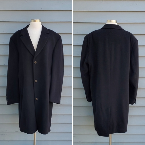 Vintage y2k Weatherproof Polar Black Cashmere Blend Preppy Trench Coat 44 Long - Picture 1 of 6